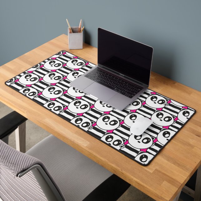 Playful Black and White Panda Art Desk Mat (Office 2)