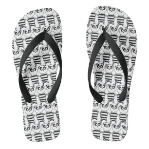 Playful Black and White Panda Art Flip Flops