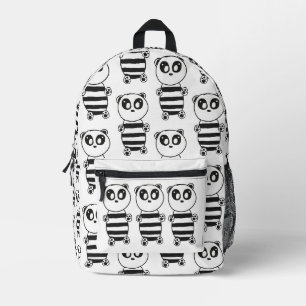 Playful Black and White Panda Art Printed Backpack
