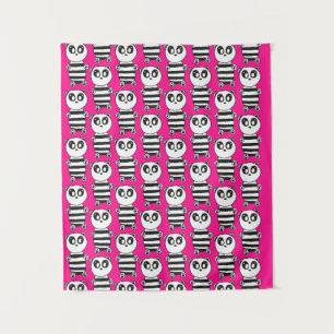 Playful Black and White Panda Art Tapestry