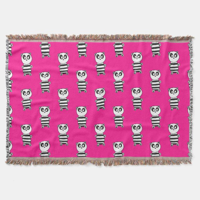 Playful Black and White Panda Art Throw Blanket (Front)