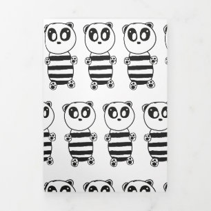 Playful Black and White Panda Art Tri-Fold Announcement