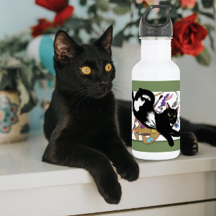 Playful Black Artist Cat Painting Humour Green 532 Ml Water Bottle