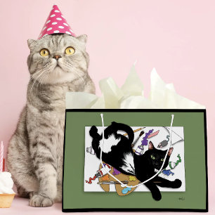 Playful Black Artist Cat Painting Humour Green Large Gift Bag