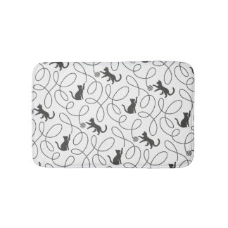 Playful Black Cat and Yarn Ball Pattern Bath Mat