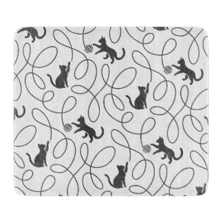 Playful Black Cat and Yarn Ball Pattern Cutting Board