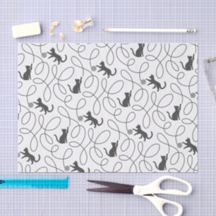 Playful Black Cat and Yarn Ball Pattern Tissue Paper