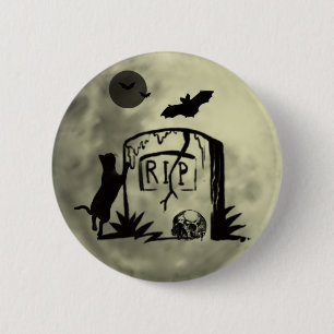 Playful Black Cat Button