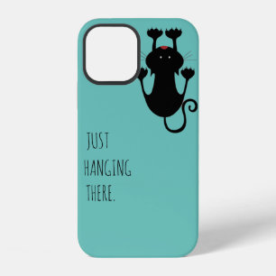 Playful Black Cat Cartoon Joke for Pet Lovers iPhone 12 Case