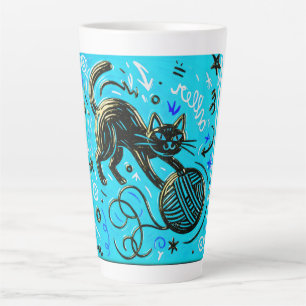 Playful Black Cat Design Latte Mug
