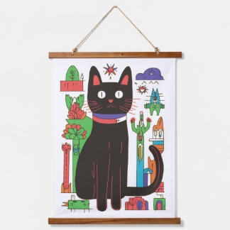 Playful Black Cat Hanging Tapestry