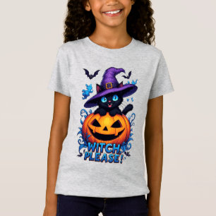 Playful Black Cat In Witch Hat For Halloween T-Shirt
