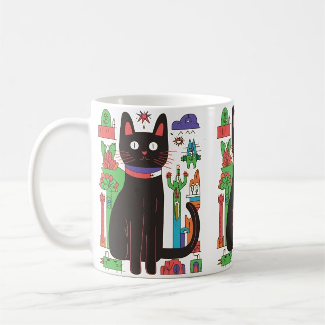 Playful Black Cat Mug (Left)