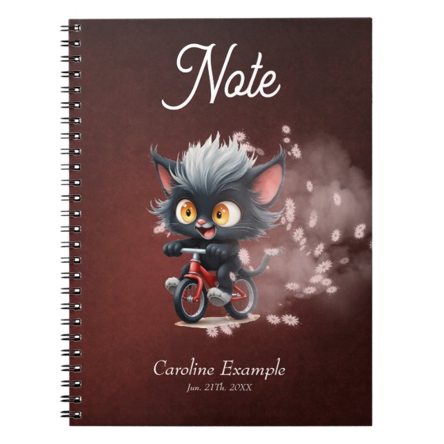 Playful Black Cat on Red Bicycle  Notebook (Front)