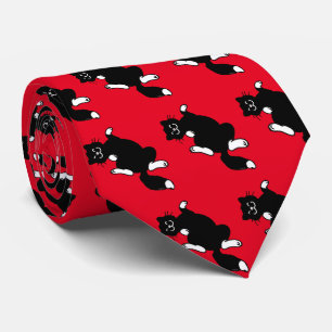 playful black cat pattern tie