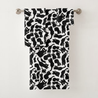 Playful Black Cat Silhouettes Whimsical Bath Towel Set