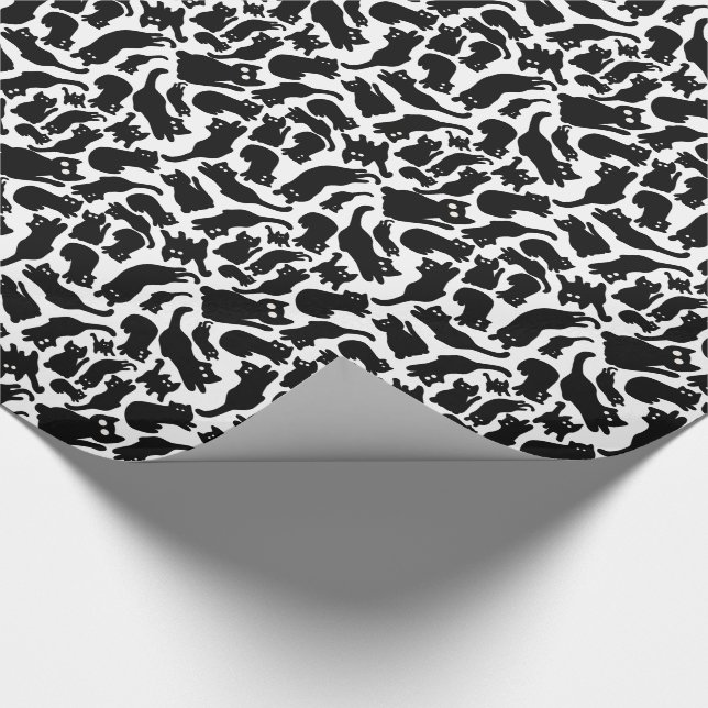 Playful Black Cat Silhouettes Whimsical Wrapping Paper (Corner)