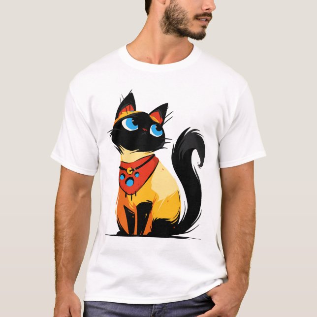 Playful black cat with bandana T-Shirt (Front)