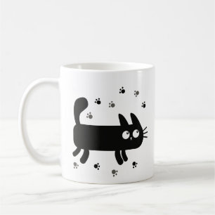 Playful Black Cat with Paw Prints – Cute Mug