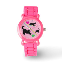 Playful Black Cats & Hearts Kid's Watch