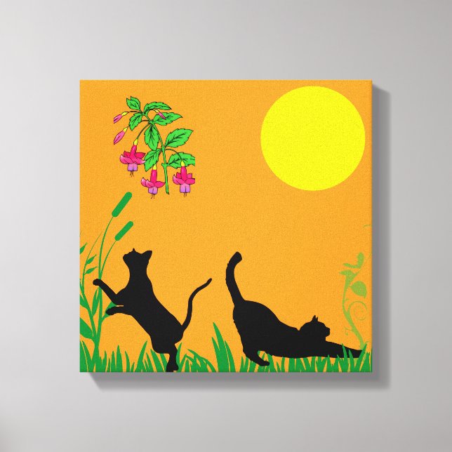 Playful Black Cats in the Garden Canvas Print (Front)