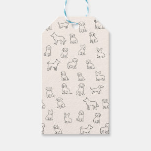 Playful Black & White Hand-Drawn Dog Pattern Gift Tags