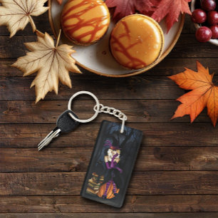 Playful Blonde Witch Pumpkin Purple Fantasy  Key Ring