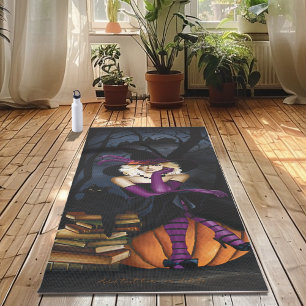 Playful Blonde Witch Pumpkin Purple Fantasy  Yoga Mat