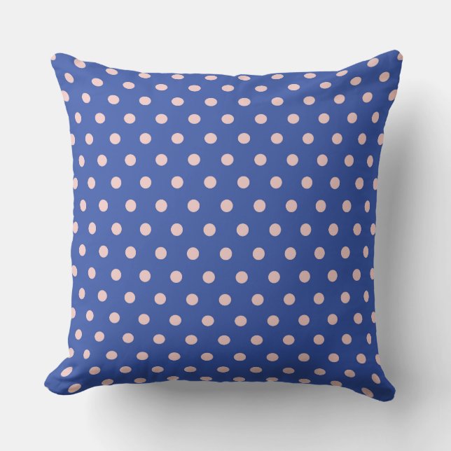 Playful Blue and Pink Polka Dot Pattern Cushion (Front)