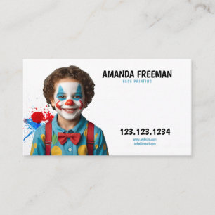 Playful Blue and White Clown Face Painting Business Card