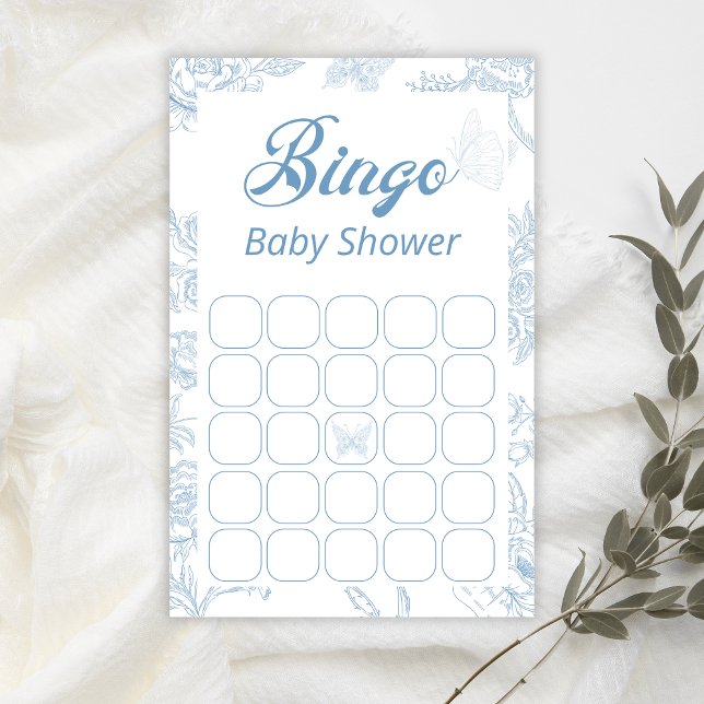 Playful Blue Butterfly Floral Baby Shower Bingo (Creator Uploaded)