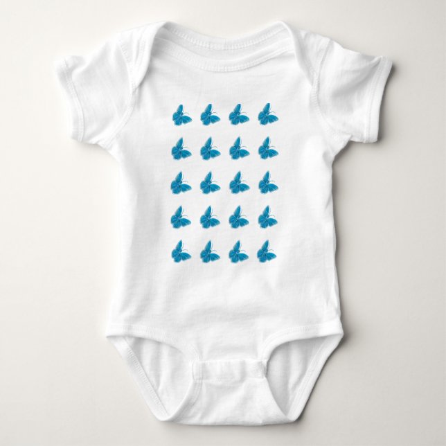 Playful Blue Butterfly Pattern Illustration Baby Bodysuit (Front)