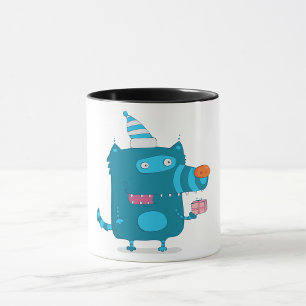 Playful Blue Cartoon Monster with Party Hat Mug