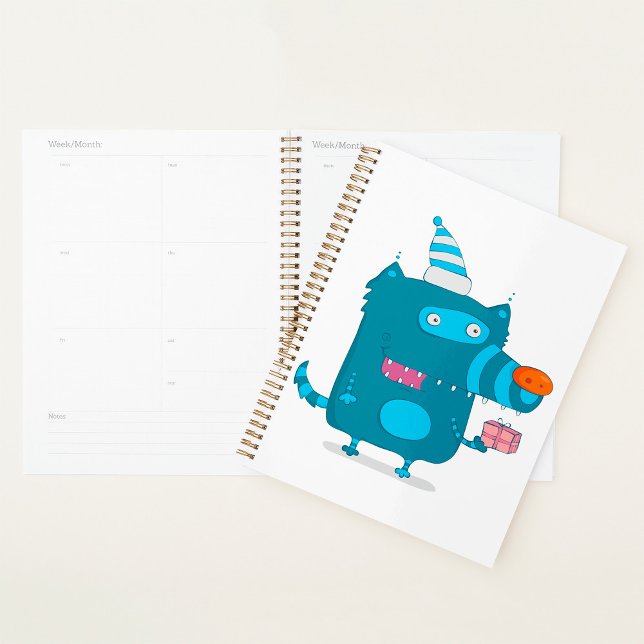Playful Blue Cartoon Monster with Party Hat Planner (Creator Uploaded)