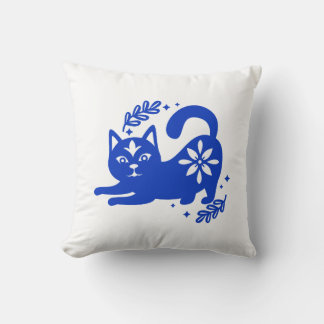 Playful Blue Cat Throw Pillow – CozyBun
