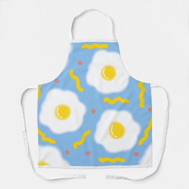 Playful Blue Fried Egg Pattern Apron (Front)