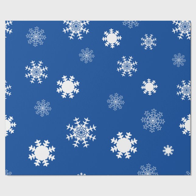 Playful Blue Monochromatic Snow Flakes Wrapping Paper (Seam)
