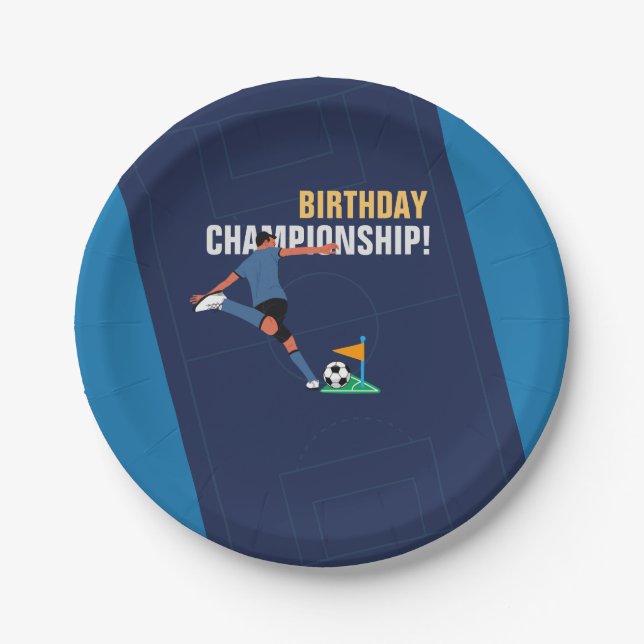 Playful Blue Soccer Goal Birthday Party Paper Plate (Front)