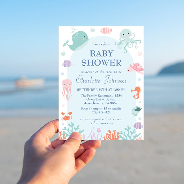 Playful Blue Underwater Sea Creatures Baby Shower Invitation (Creator Uploaded)