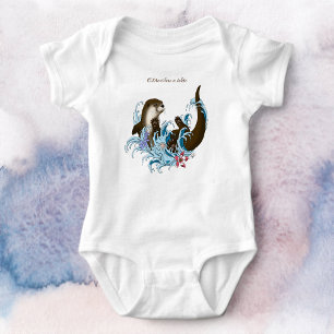 Playful Blue Whimsical River Otter Splash Cute Baby Bodysuit