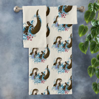 Playful Blue Whimsical River Otter Splash Cute