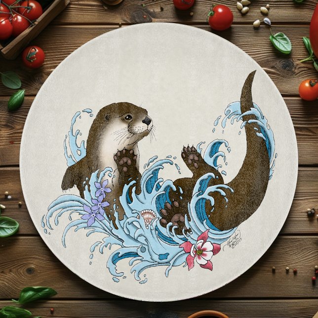 Playful Blue Whimsical River Otter Splash Cute Cutting Board (Creator Uploaded)