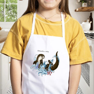 Playful Blue Whimsical River Otter Splash Cute Kids Apron