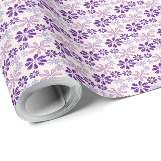 Playful Blush Pink Purple Floral Doodle Wrapping Paper (Roll Corner)