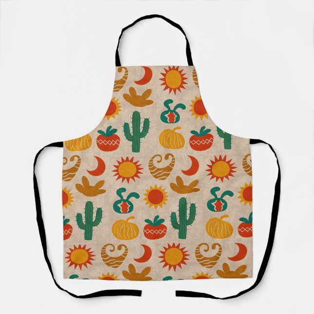 Playful Bohemian Patterns Hand-drawn suns, moons Apron (Front)