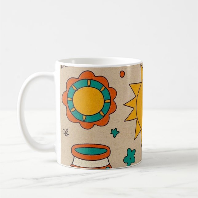 Playful Bohemian Patterns Hand-drawn suns, moons Coffee Mug (Left)