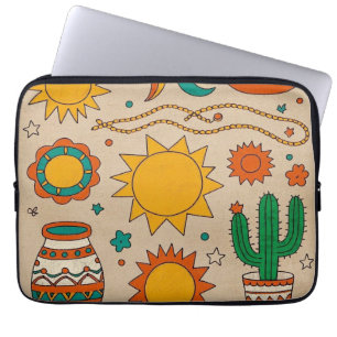 Playful Bohemian Patterns Hand-drawn suns, moons Laptop Sleeve