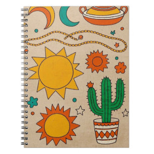 Playful Bohemian Patterns Hand-drawn suns, moons Notebook