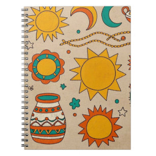 Playful Bohemian Patterns Hand-drawn suns, moons Notebook
