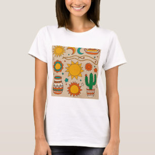 Playful Bohemian Patterns Hand-drawn suns, moons T-Shirt